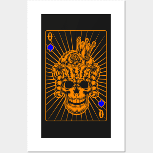 Queen of Spades Orange Skull Posters and Art